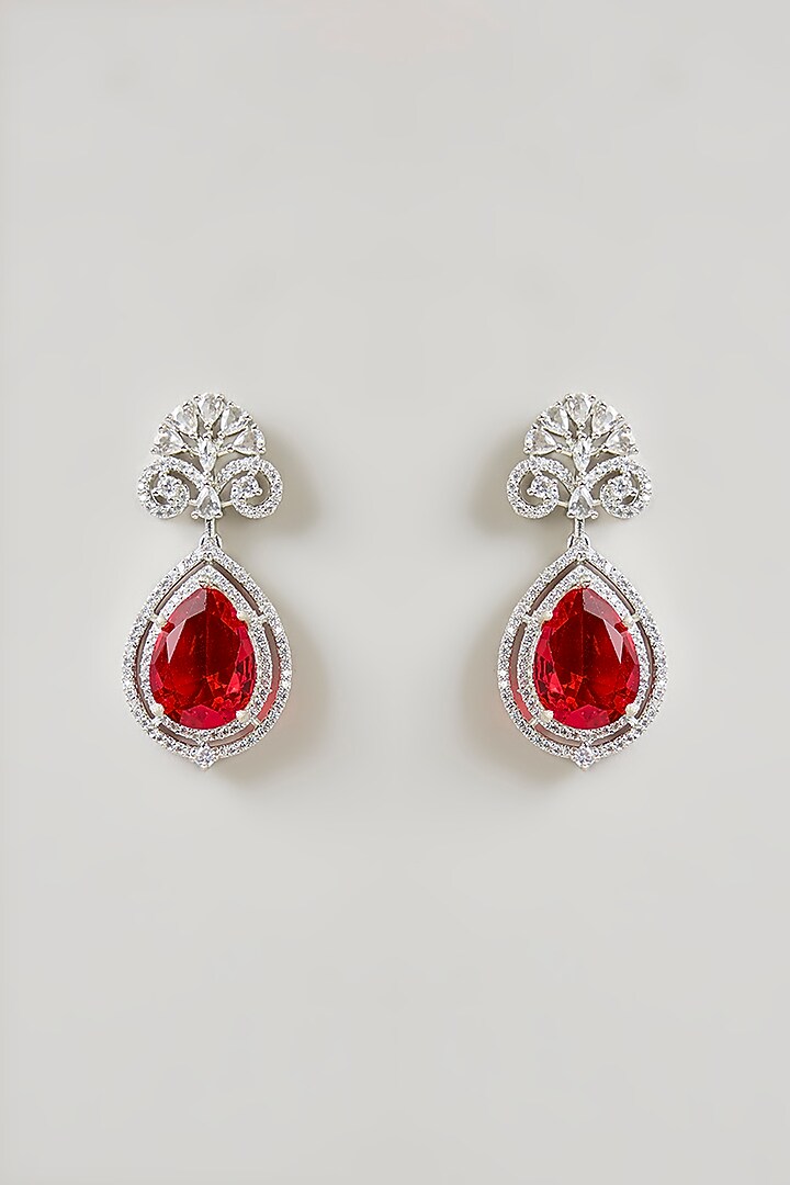 Silver Finish Ruby & Diamond Pendant Necklace Set by Aura Trends at Pernia's Pop Up Shop