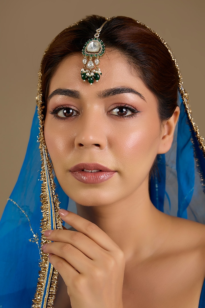 Gold Finish Kundan Polki Maangtikka by Auraa Trends at Pernia's Pop Up Shop