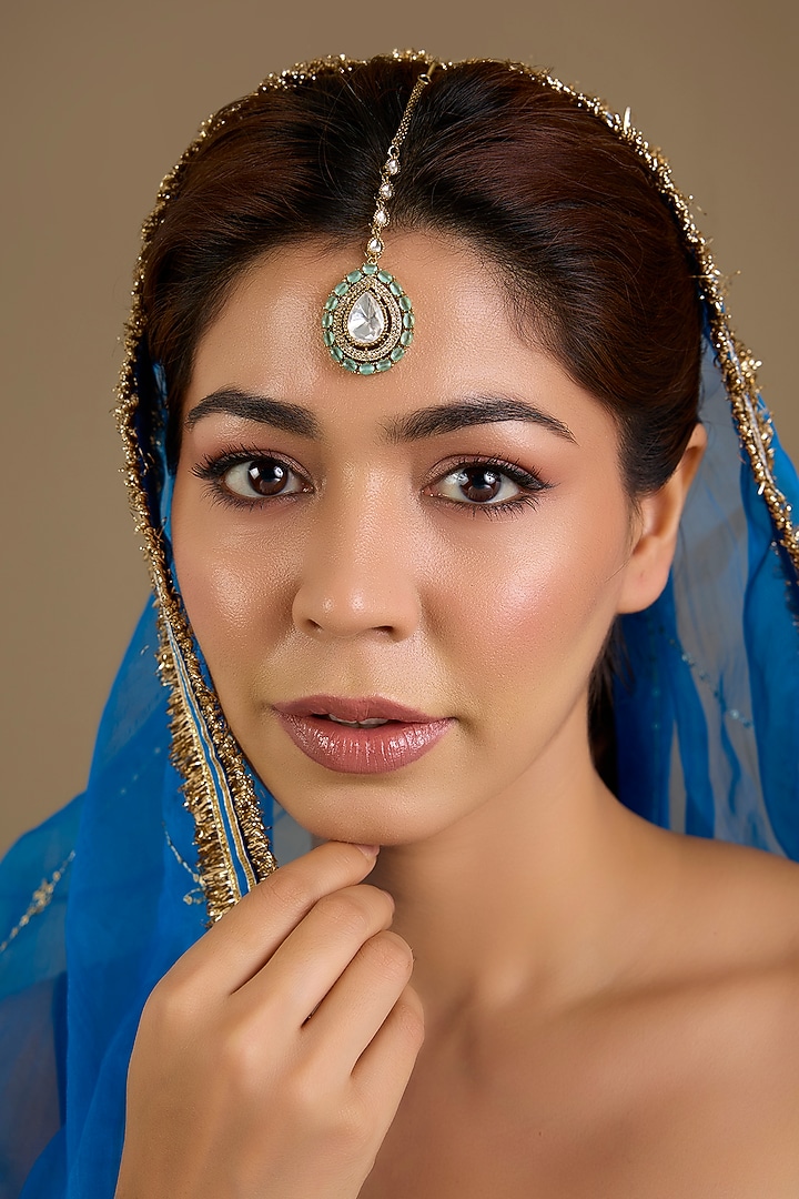 Gold Finish Kundan Polki Maangtikka by Auraa Trends at Pernia's Pop Up Shop