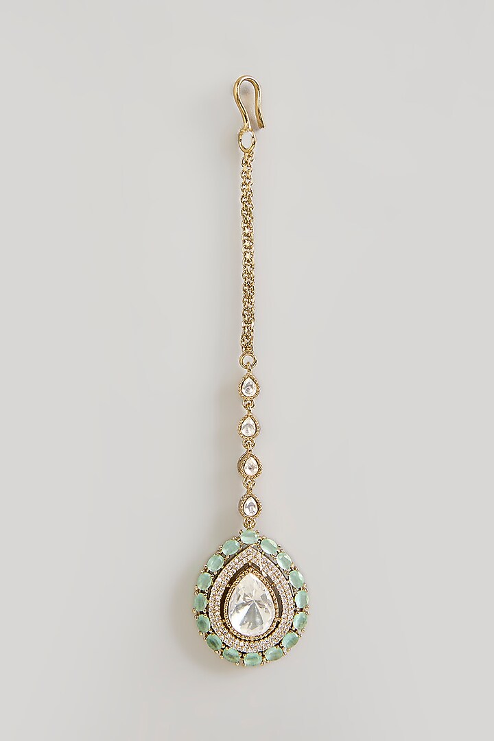 Gold Finish Kundan Polki Maangtikka by Aura Trends at Pernia's Pop Up Shop