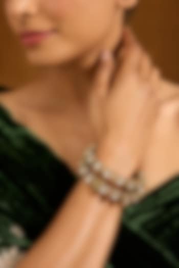 Gold Finish Kundan Polki Kadas (Set Of 2) by Auraa Trends at Pernia's Pop Up Shop