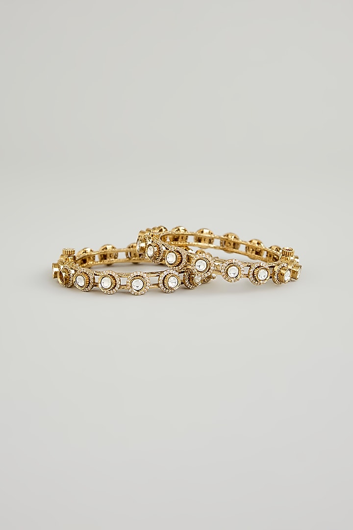 Gold Finish Kundan Polki Kadas (Set Of 2) by Aura Trends at Pernia's Pop Up Shop