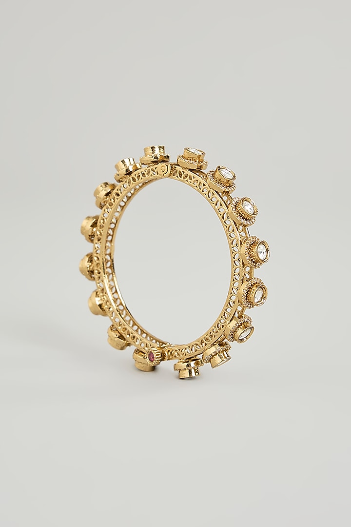 Gold Finish Kundan Polki Kadas (Set Of 2) by Aura Trends at Pernia's Pop Up Shop