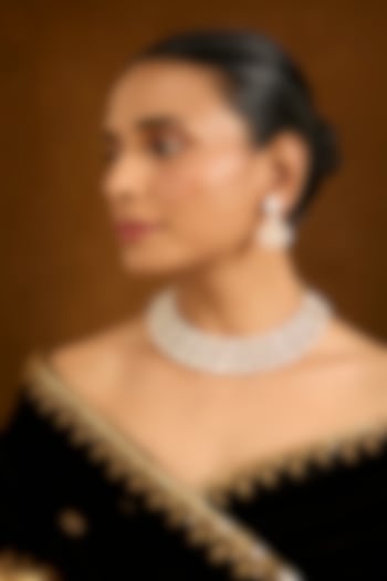 Gold Finish Diamond Choker Necklace Set by Auraa Trends at Pernia's Pop Up Shop