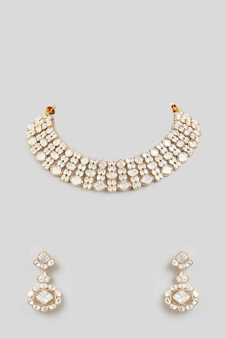Gold Finish Diamond Choker Necklace Set by Aura Trends at Pernia's Pop Up Shop