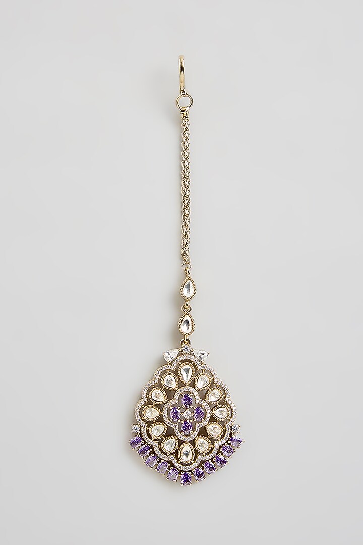 Gold Finish Kundan Polki Maang Tikka by Aura Trends at Pernia's Pop Up Shop