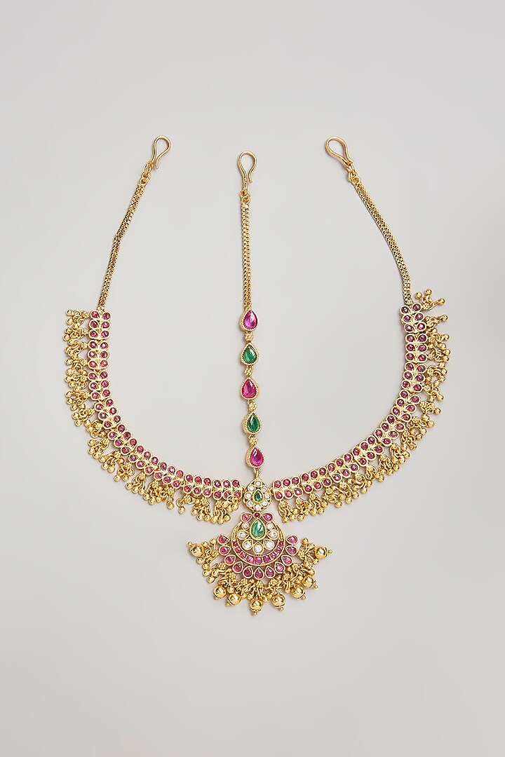 Gold Finish Kundan Polki Mathapatti by Aura Trends at Pernia's Pop Up Shop