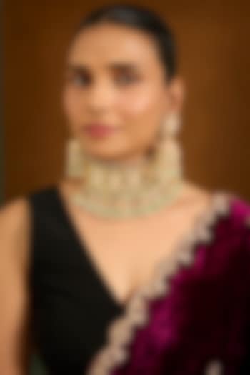 Gold Finish Kundan Polki Choker Necklace Set by Auraa Trends at Pernia's Pop Up Shop