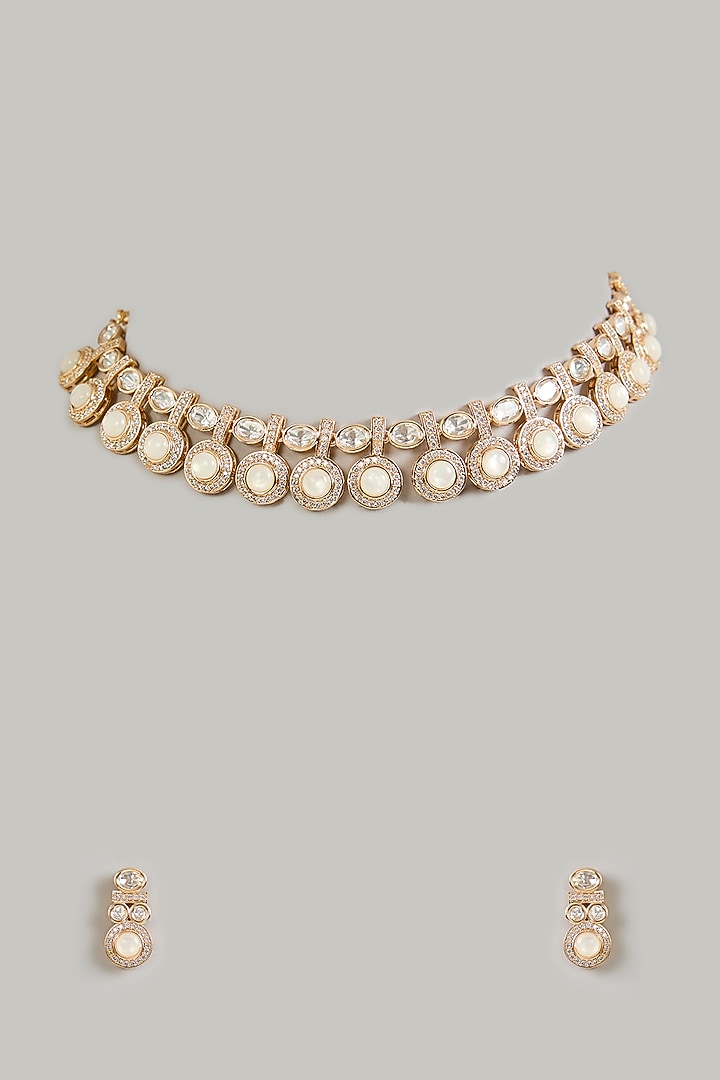 Gold Finish Kundan Polki Choker Necklace Set by Aura Trends at Pernia's Pop Up Shop
