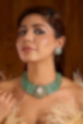 Gold Finish Green Zircon Necklace Set by Auraa Trends at Pernia's Pop Up Shop