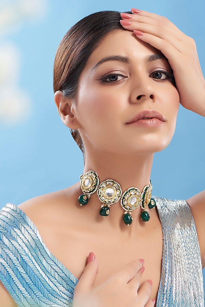Gold Plated Kundan Polki Choker Necklace by Aura Trends at Pernia's Pop Up Shop