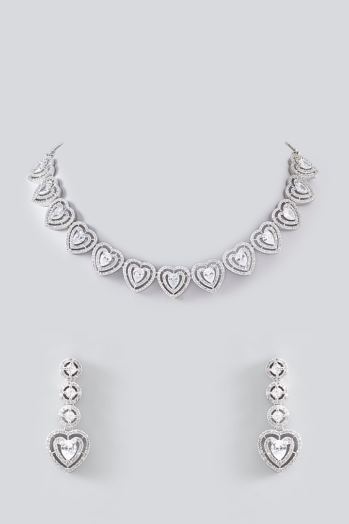 White Rhodium Finish Zircon Necklace Set by Aura Trends at Pernia's Pop Up Shop