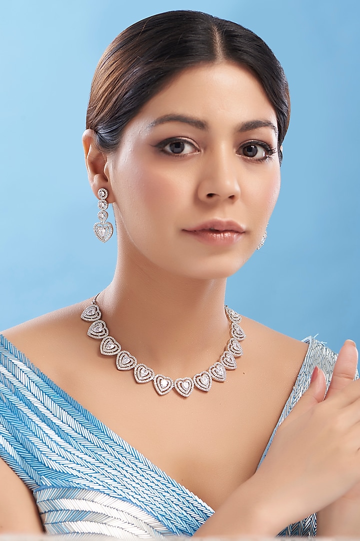 White Rhodium Finish Zircon Necklace Set by Aura Trends at Pernia's Pop Up Shop