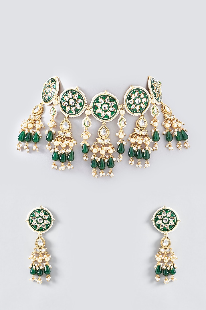 Gold Plated Kundan Polki Choker Necklace Set by Aura Trends at Pernia's Pop Up Shop