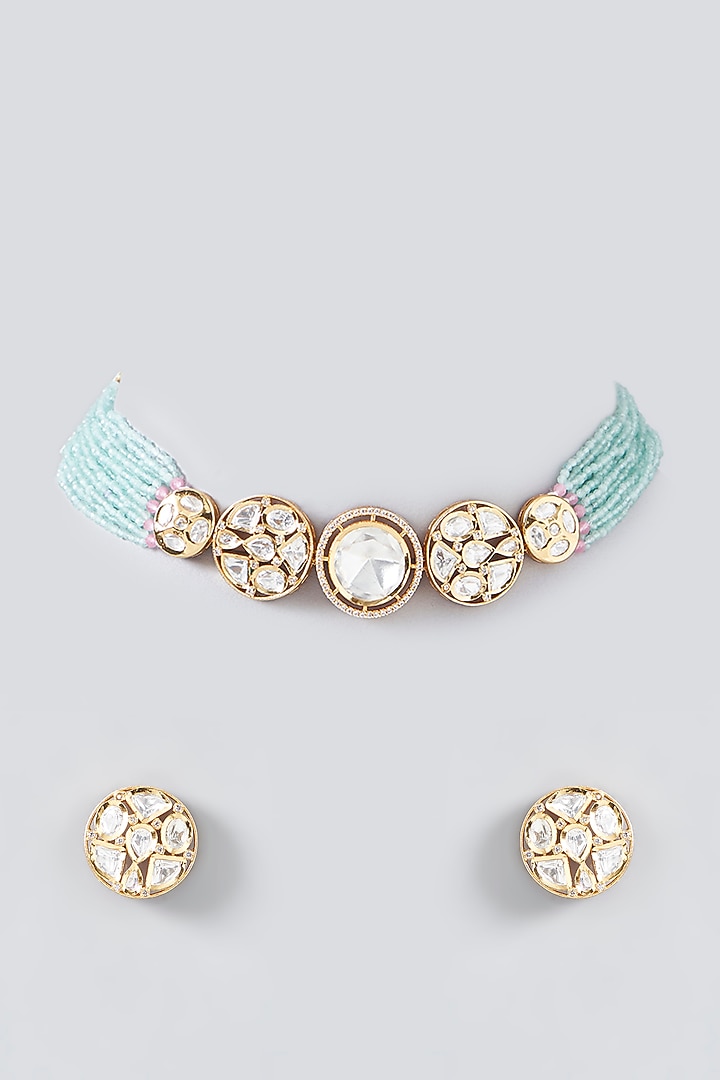 Gold Plated Kundan Polki Choker Necklace Set by Aura Trends at Pernia's Pop Up Shop