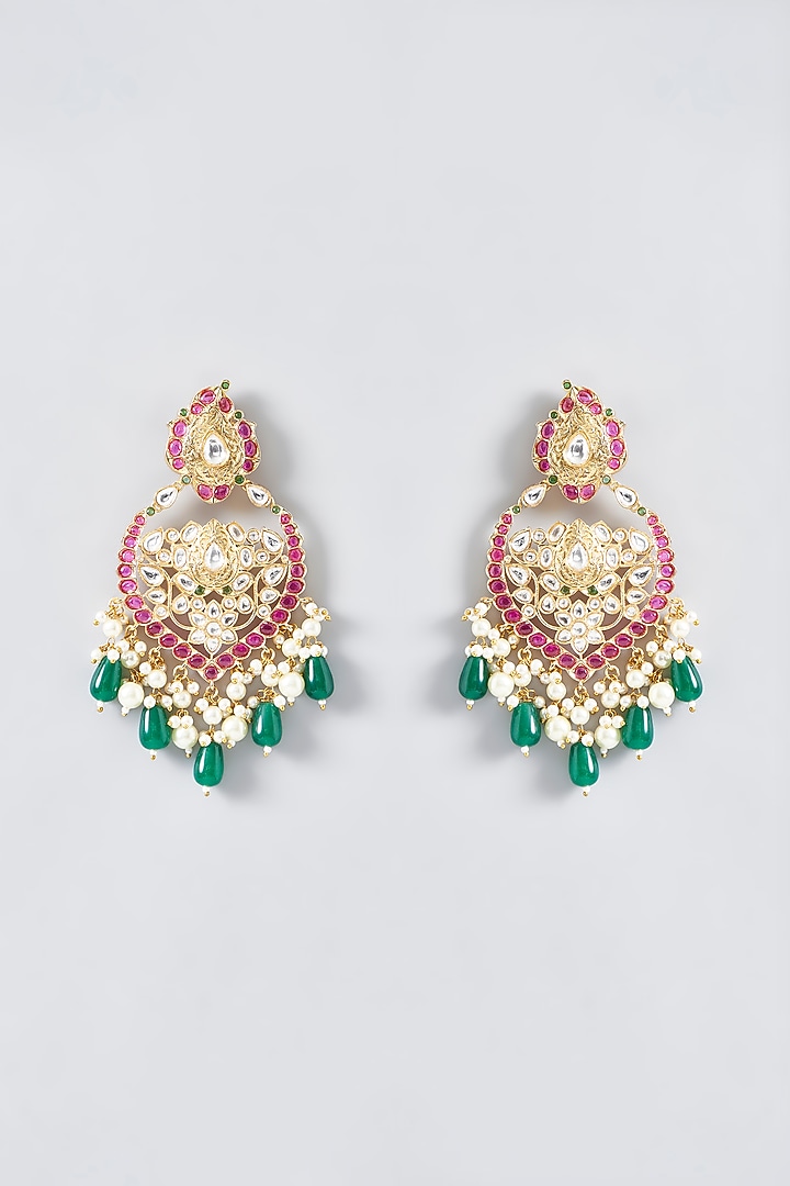 Gold Plated Kundan Polki Chandbali Earrings by Aura Trends at Pernia's Pop Up Shop