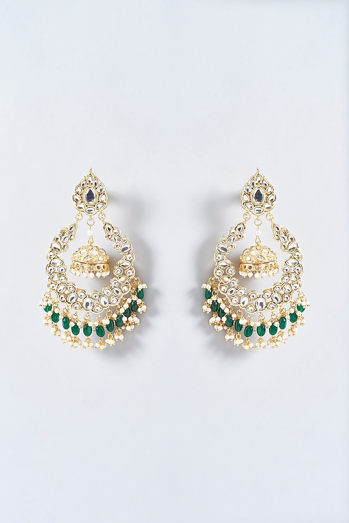 Gold Plated Kundan Polki Chandbali Earrings by Aura Trends at Pernia's Pop Up Shop