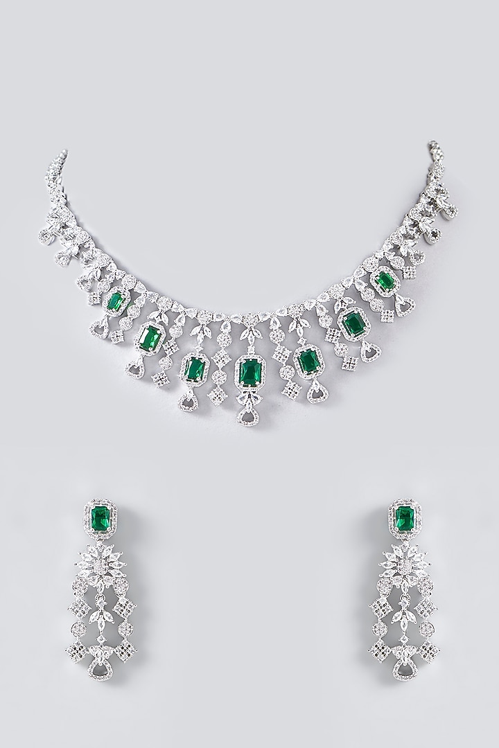White Rhodium Finish Zircon Necklace Set by Aura Trends at Pernia's Pop Up Shop