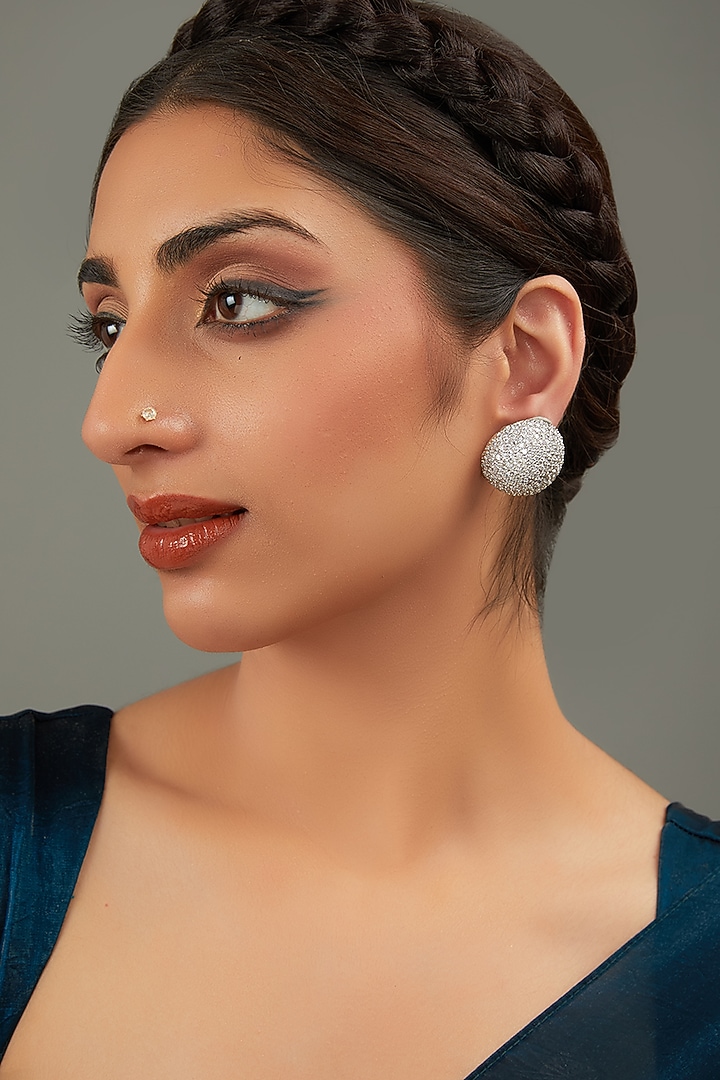 White Rhodium Finish Zircon Stud Earrings by Auraa Trends at Pernia's Pop Up Shop