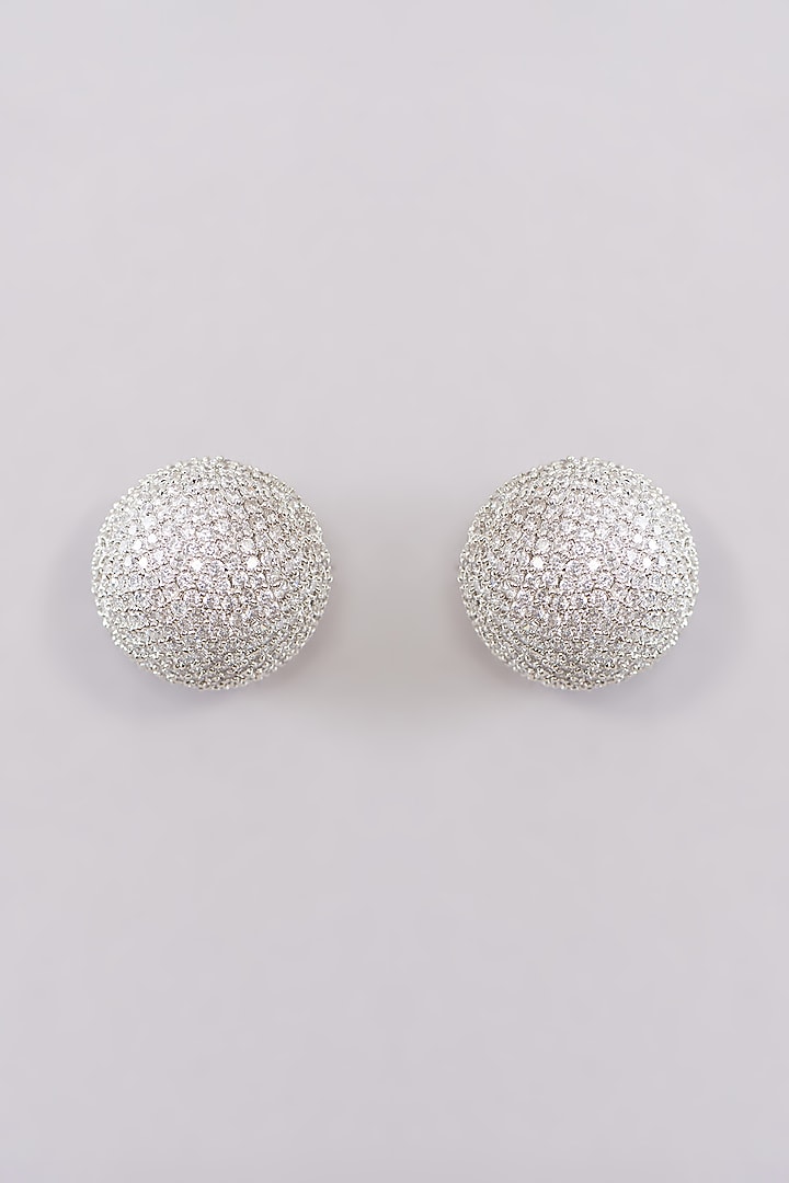 White Rhodium Finish Zircon Stud Earrings by Aura Trends at Pernia's Pop Up Shop