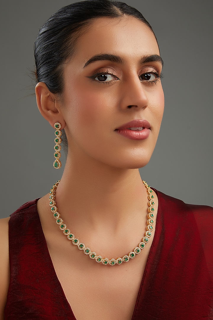 Gold Plated Green Kundan Polki Necklace Set by Aura Trends at Pernia's Pop Up Shop