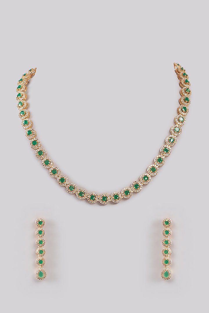 Gold Plated Green Kundan Polki Necklace Set by Aura Trends at Pernia's Pop Up Shop