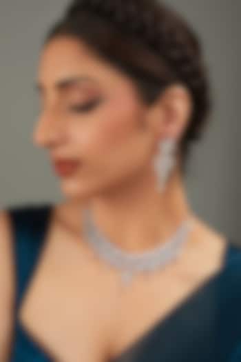 White Rhodium Finish Zircon Necklace Set by Auraa Trends at Pernia's Pop Up Shop