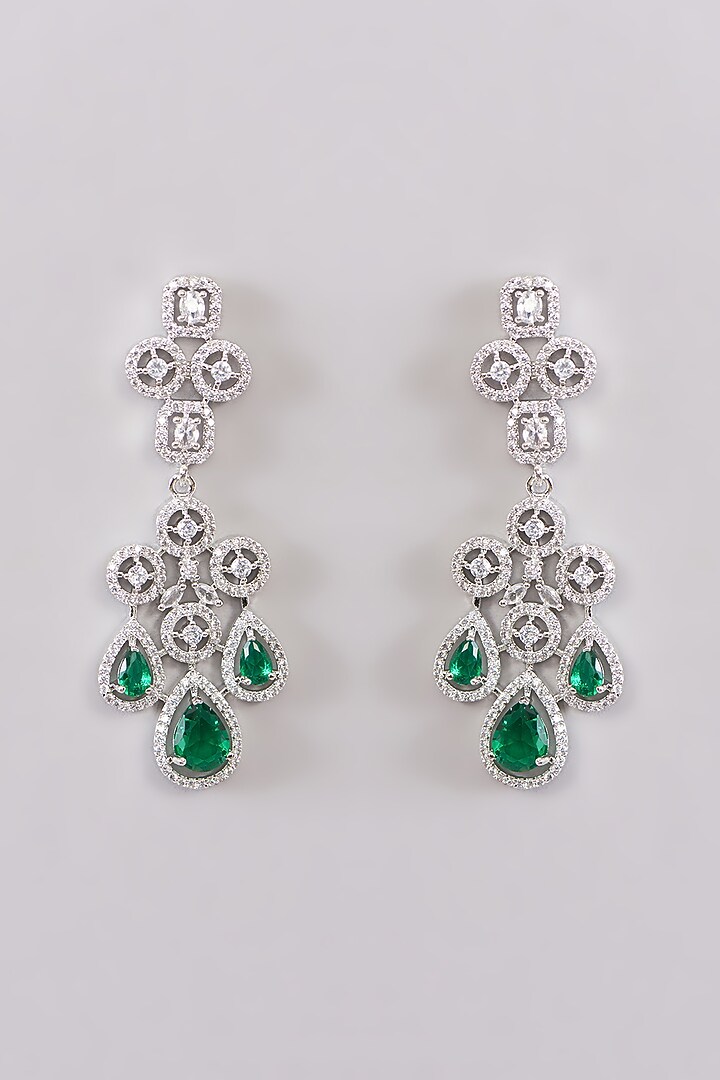 White Rhodium Finish Green Zircon Necklace Set by Aura Trends at Pernia's Pop Up Shop