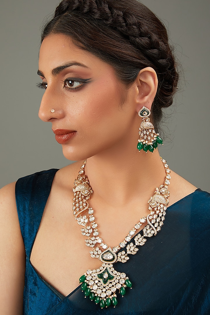 Gold Plated Green Kundan Polki Necklace Set by Auraa Trends at Pernia's Pop Up Shop