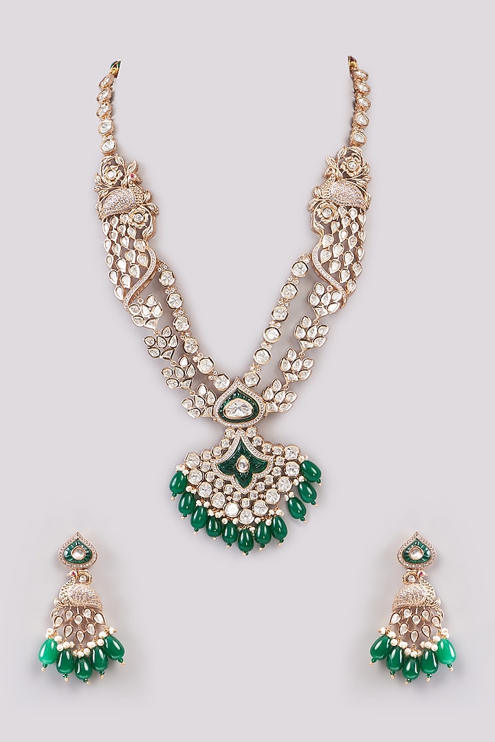 Gold Plated Green Kundan Polki Necklace Set by Aura Trends at Pernia's Pop Up Shop