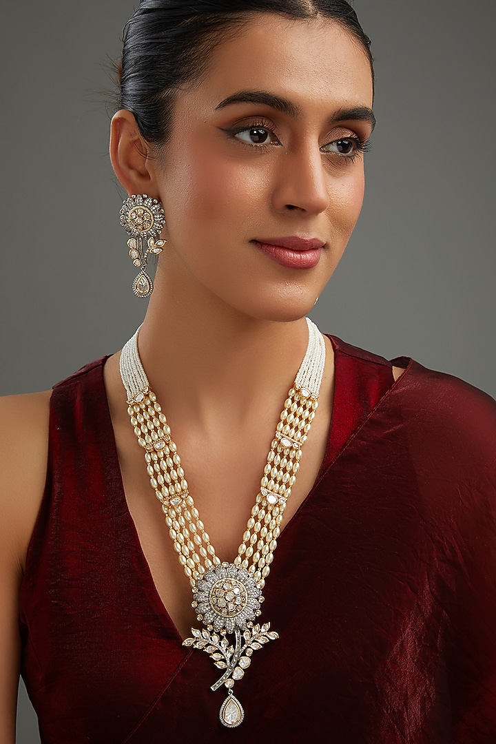 Gold Plated White Kundan Polki Necklace Set by Auraa Trends at Pernia's Pop Up Shop