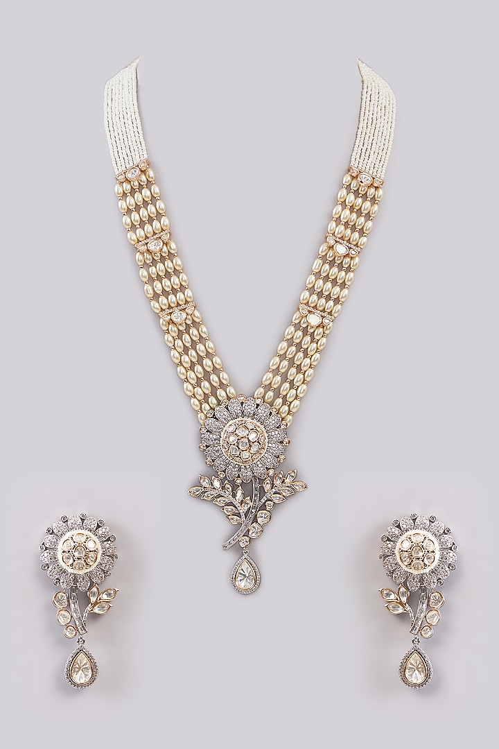 Gold Plated White Kundan Polki Necklace Set by Aura Trends at Pernia's Pop Up Shop