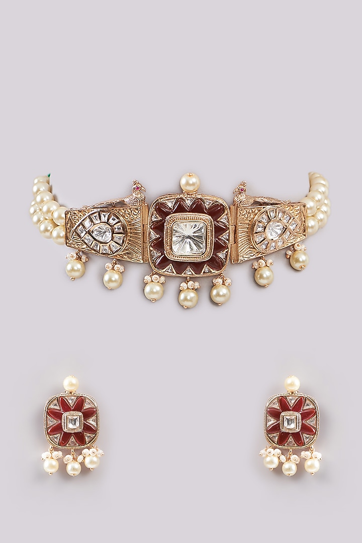 Gold Plated Kundan Polki Choker Necklace Set by Aura Trends at Pernia's Pop Up Shop