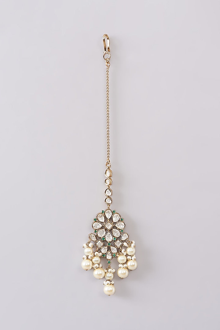 Gold Plated White Kundan Polki Necklace Set by Aura Trends at Pernia's Pop Up Shop