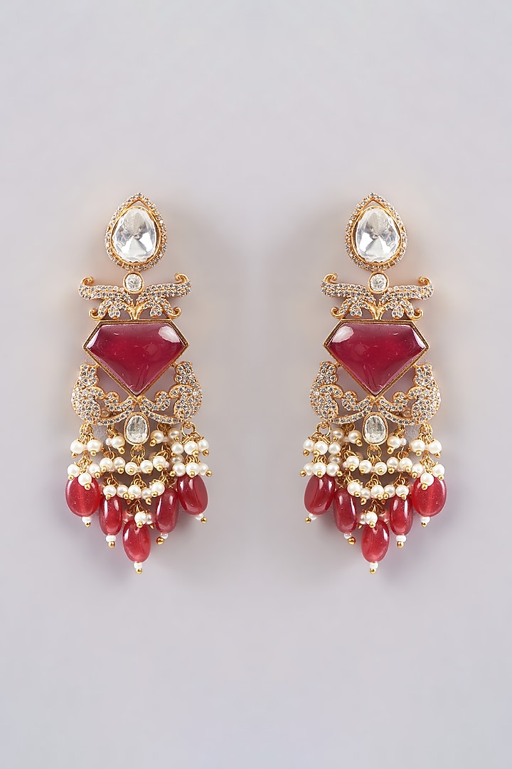 Gold Plated Red Stone & Kundan Polki Necklace Set by Aura Trends at Pernia's Pop Up Shop