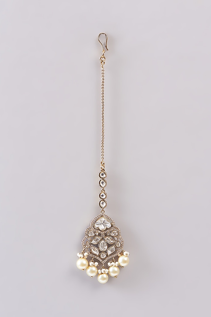 Gold Plated Green Stone & Kundan Polki Necklace Set by Aura Trends at Pernia's Pop Up Shop