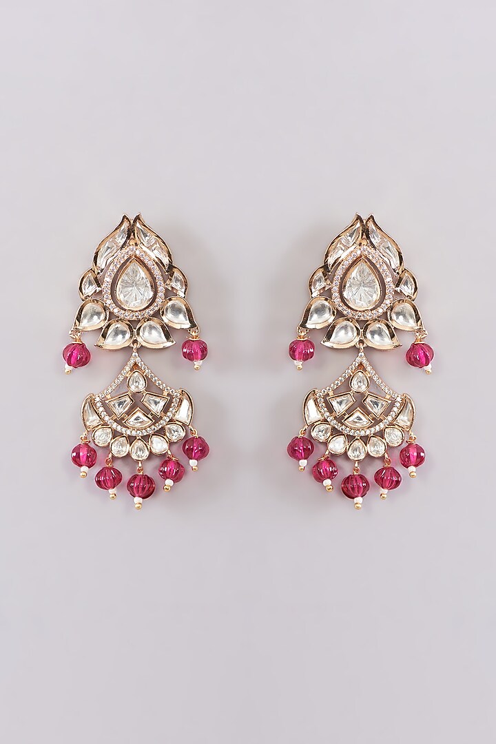 Gold Plated Kundan Polki & Red Beaded Necklace Set by Aura Trends at Pernia's Pop Up Shop