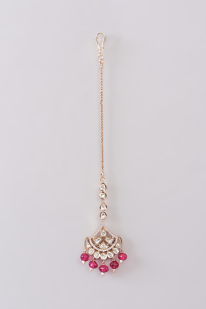 Gold Plated Kundan Polki & Red Beaded Necklace Set by Aura Trends at Pernia's Pop Up Shop