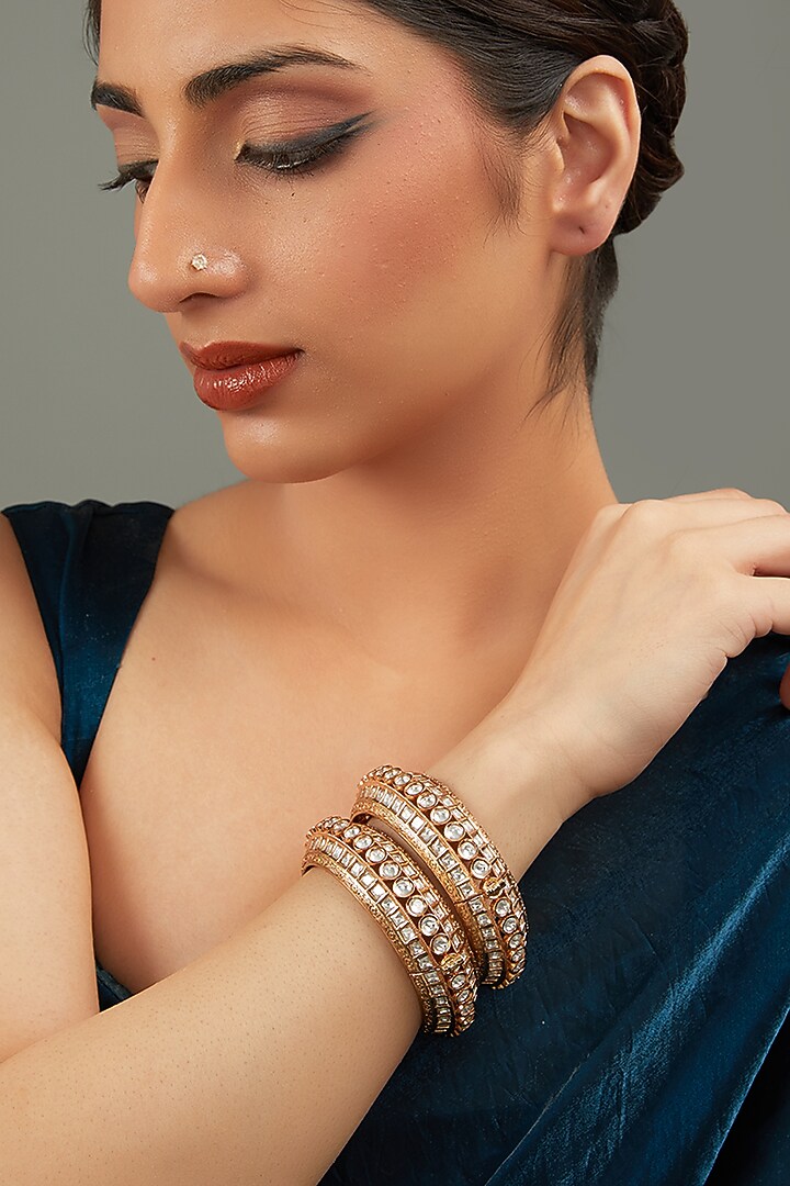 Gold Plated White Kundan Polki Bangle by Aura Trends at Pernia's Pop Up Shop