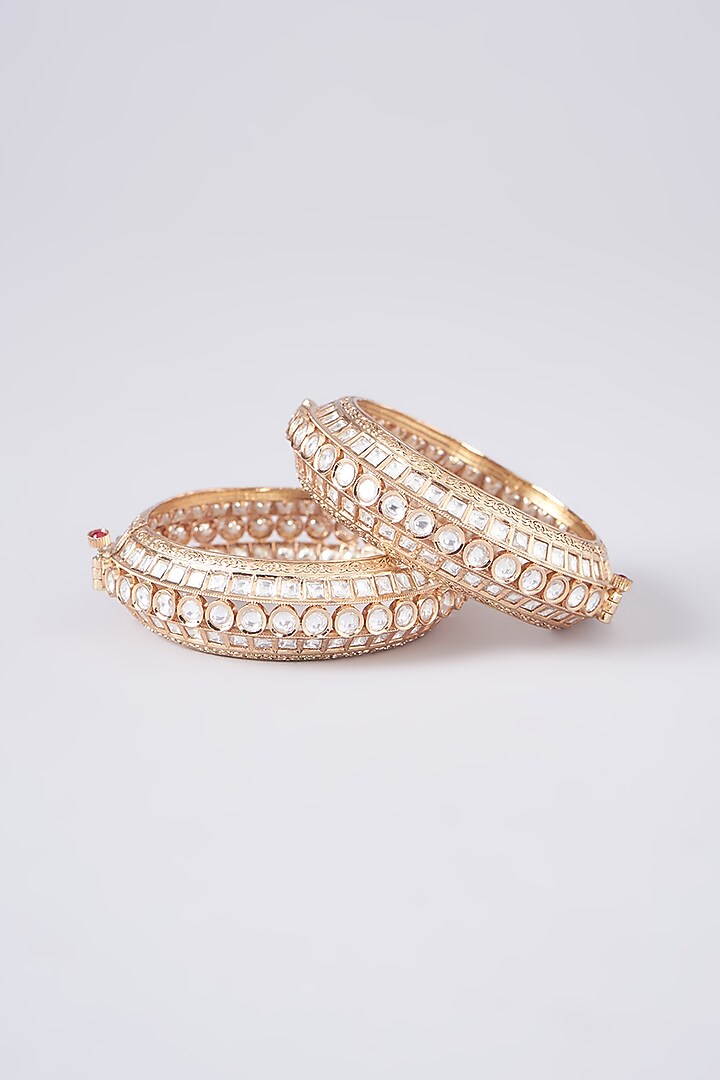 Gold Plated White Kundan Polki Bangle by Aura Trends at Pernia's Pop Up Shop