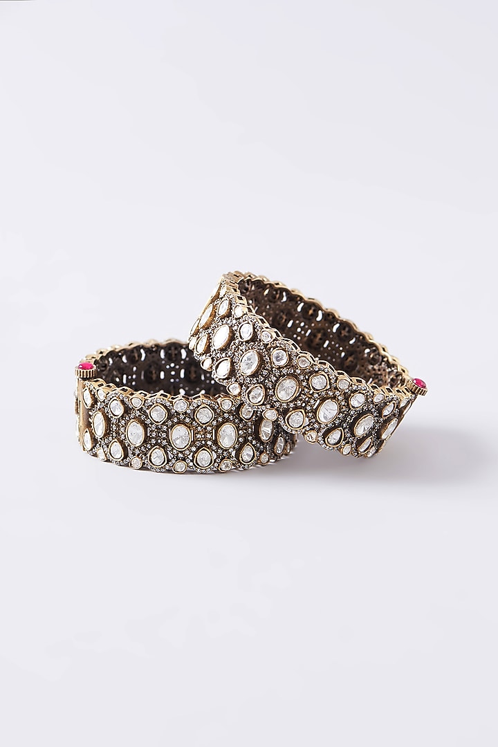 Gold Plated White Kundan Polki Bangle by Aura Trends at Pernia's Pop Up Shop