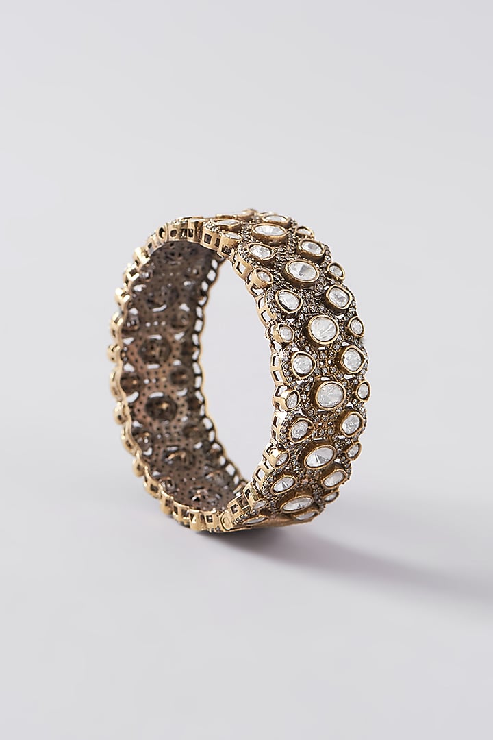 Gold Plated White Kundan Polki Bangle by Aura Trends at Pernia's Pop Up Shop