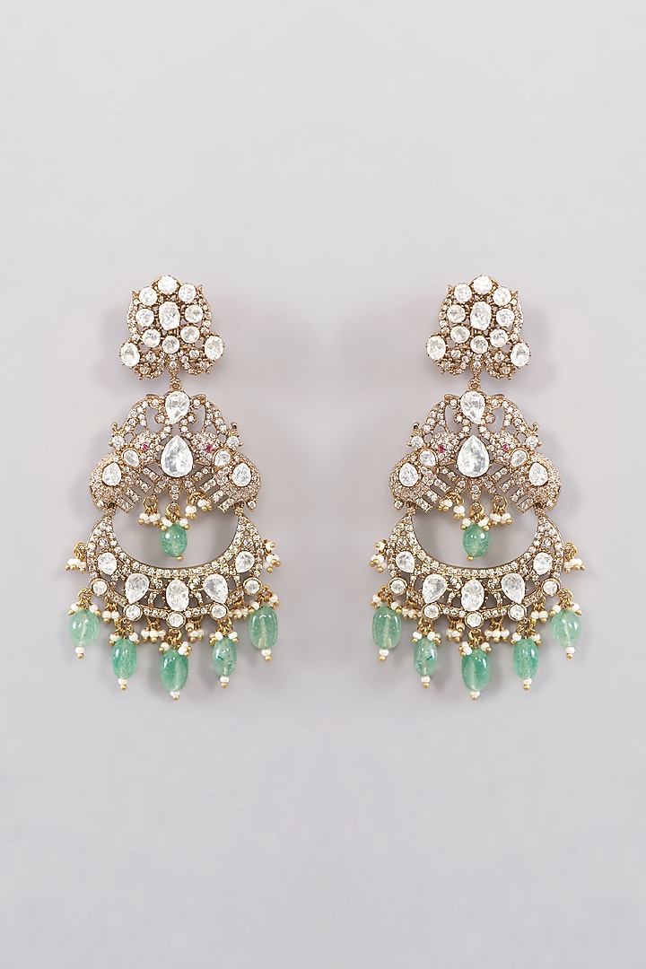 Gold Plated Green Kundan Polki Chandbali Earrings by Aura Trends at Pernia's Pop Up Shop