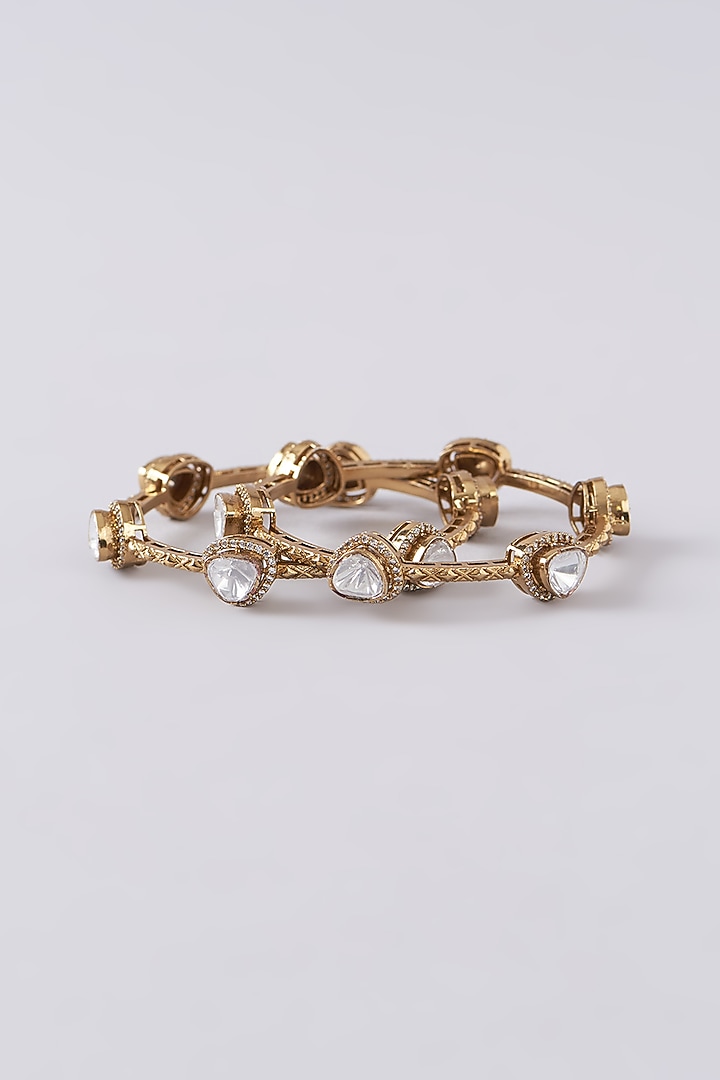 Gold Plated White Kundan Polki Bangles (Set Of 2) by Aura Trends at Pernia's Pop Up Shop