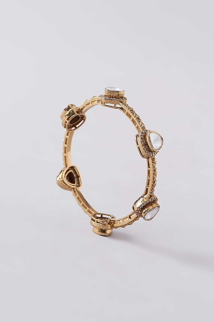 Gold Plated White Kundan Polki Bangles (Set Of 2) by Aura Trends at Pernia's Pop Up Shop