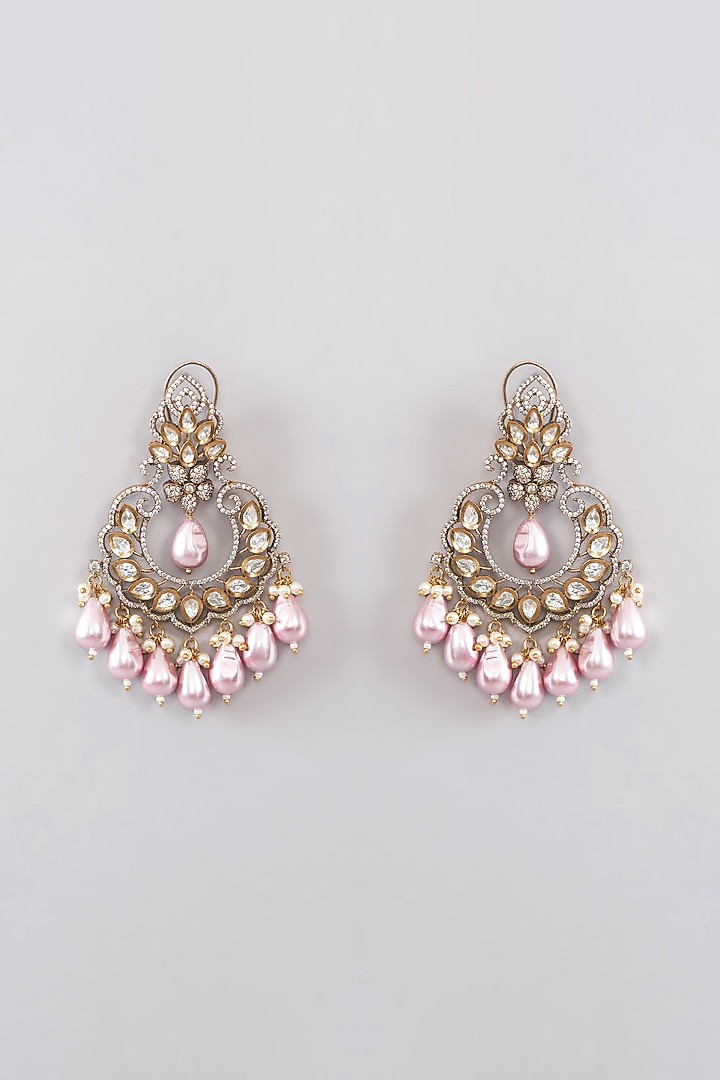 Gold Plated Kundan Polki Handcrafted Chandbali Earrings by Aura Trends at Pernia's Pop Up Shop