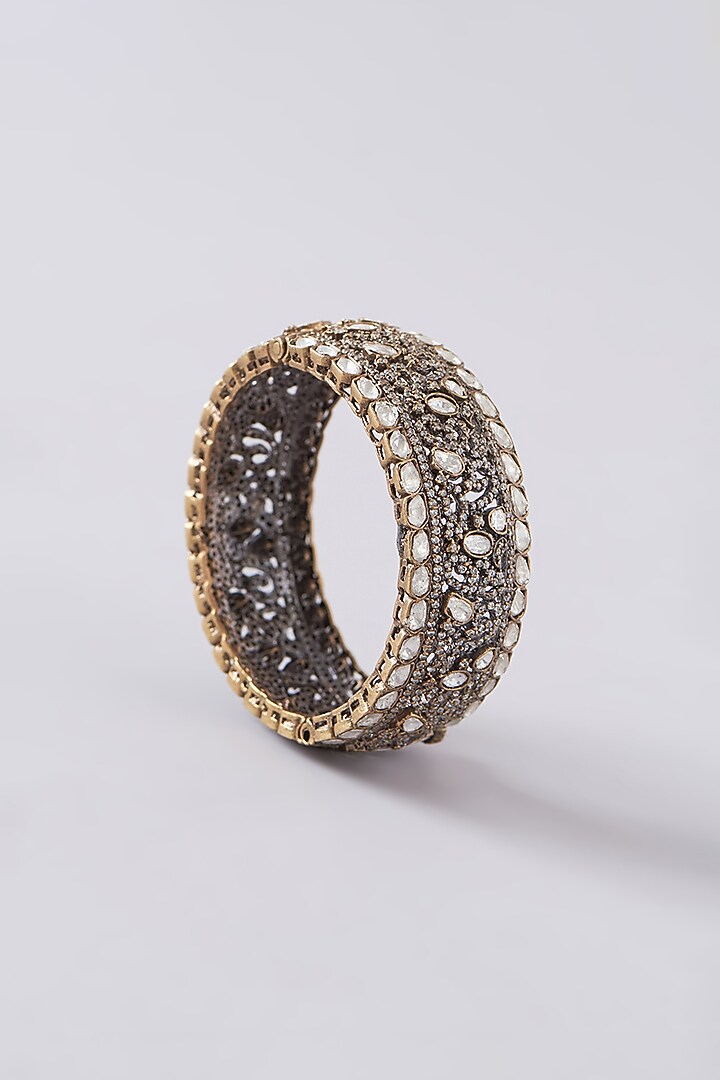 Gold Plated Kundan Polki Handcrafted Bangle (Set Of 1) by Aura Trends at Pernia's Pop Up Shop