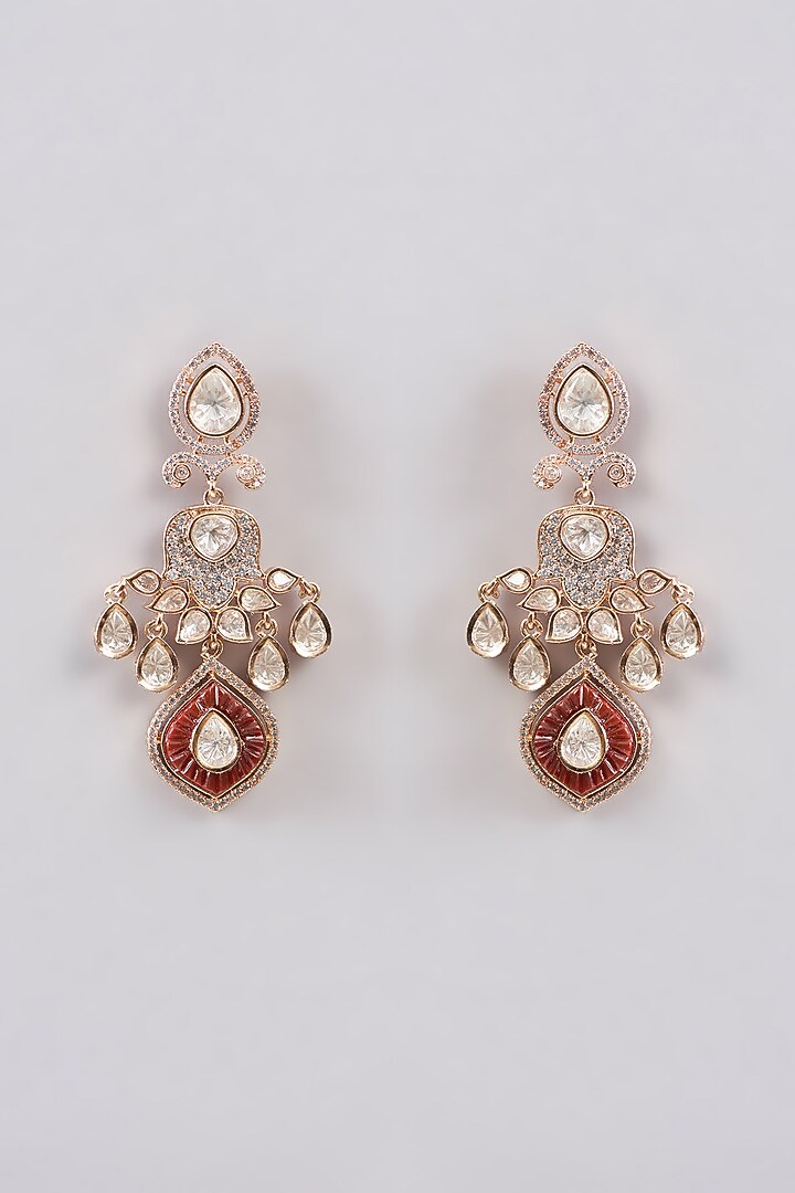 Gold Plated Red Kundan Polki Handcrafted Necklace Set by Aura Trends at Pernia's Pop Up Shop
