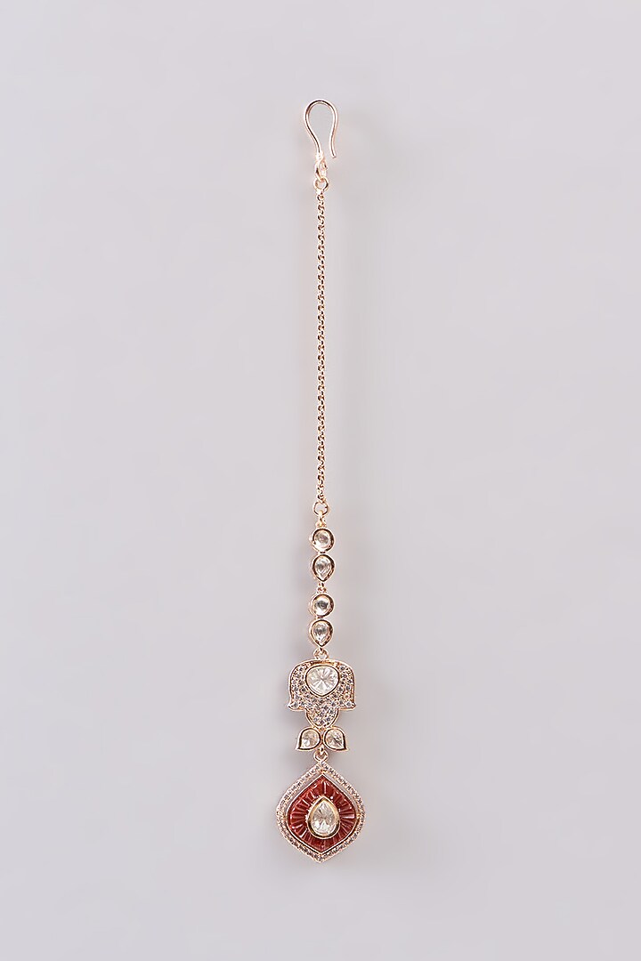 Gold Plated Red Kundan Polki Handcrafted Necklace Set by Aura Trends at Pernia's Pop Up Shop