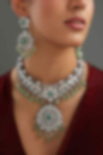 White Rhodium Finish Green Zircon Necklace Set by Auraa Trends at Pernia's Pop Up Shop